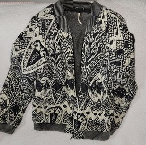 Grey & ivory Quilted free people printed bomber sz S